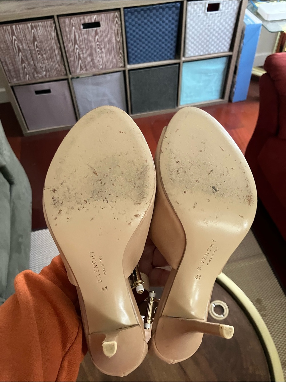 Givenchy Leather Ankle Strap Open Toe Mules Nude /Natural Women's Size 41 - Picture 7 of 8